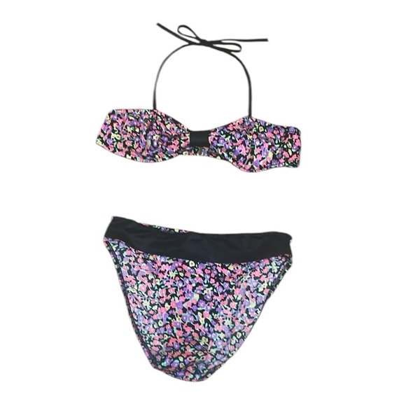 90s Bikini, Bandeau Top, High Rise Bottoms, Bright Floral, Small - Picture 1 of 7